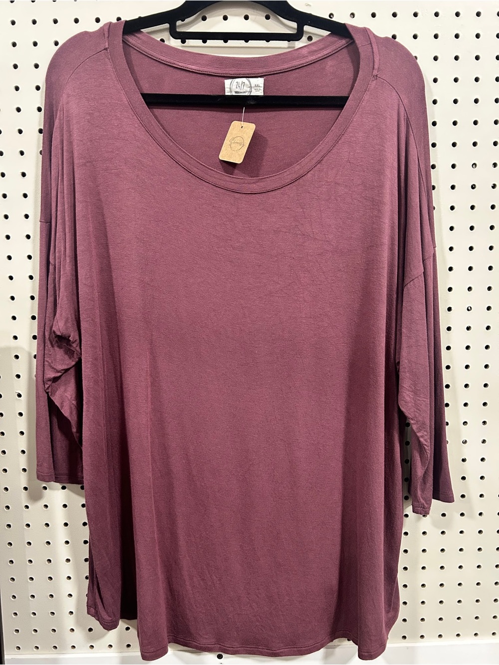 24/7 Maurices Dusty Rose Oversized Tunic 3/4 Sleeve Soft Knit - Size XXL